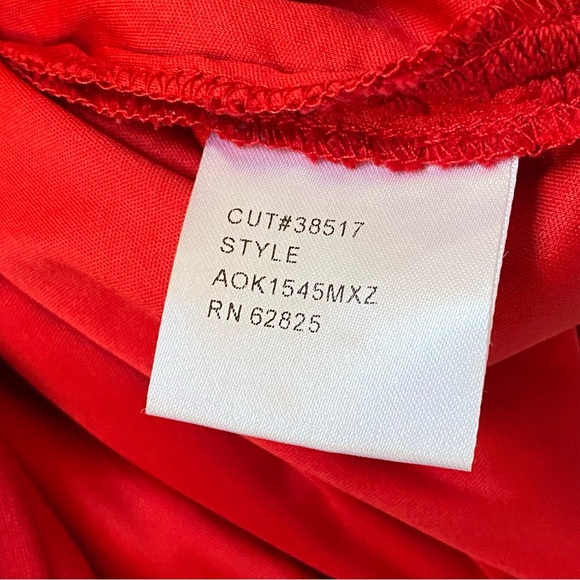 TADASHI SHOJI RED PLEATED BLOUSON WAIST SHEER EMBROIDERED LACE CAP SLEEVE DRESS - Picture 15 of 16